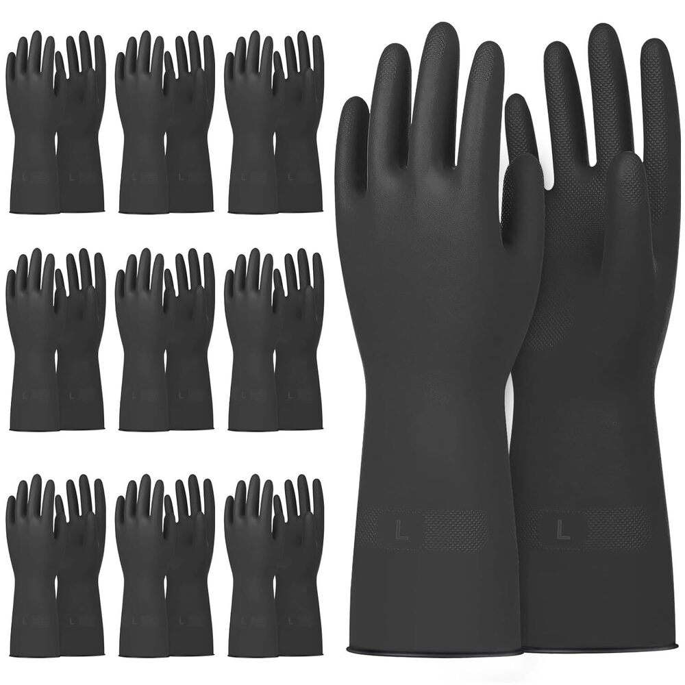 10 Pairs Chemical Resistant Gloves, Reusable Heavy Duty Rubber Work